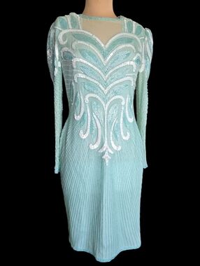 Vintage Scala Silk Long Sleeve Sequin Embellished Dress Sz L